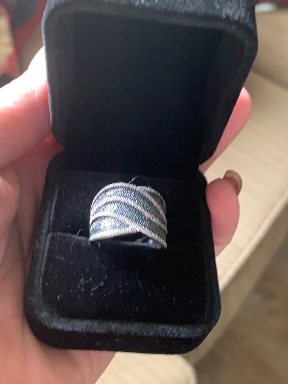 Textured Wave-Pattern Women's Silver Statement Ring - Silver